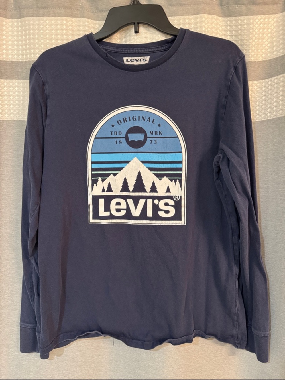 Levi's Navy Long Sleeve Mountain Graphic Tee with Light Blue Accents